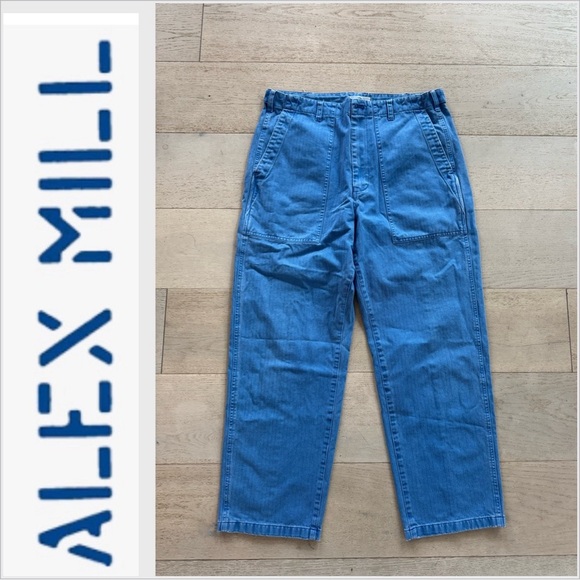 Alex Mill Pants Herringbone blue size 14 relaxed straight leg utility chino - Picture 1 of 7